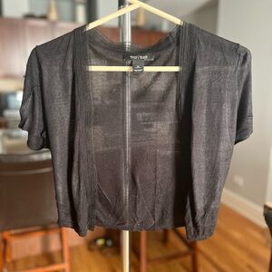 White House Black Market Black Shrug with ribbon/lace accents. Size M